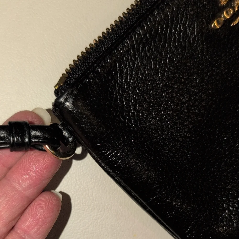 Coach Black Pebbled Leather Double Zip Wristlet